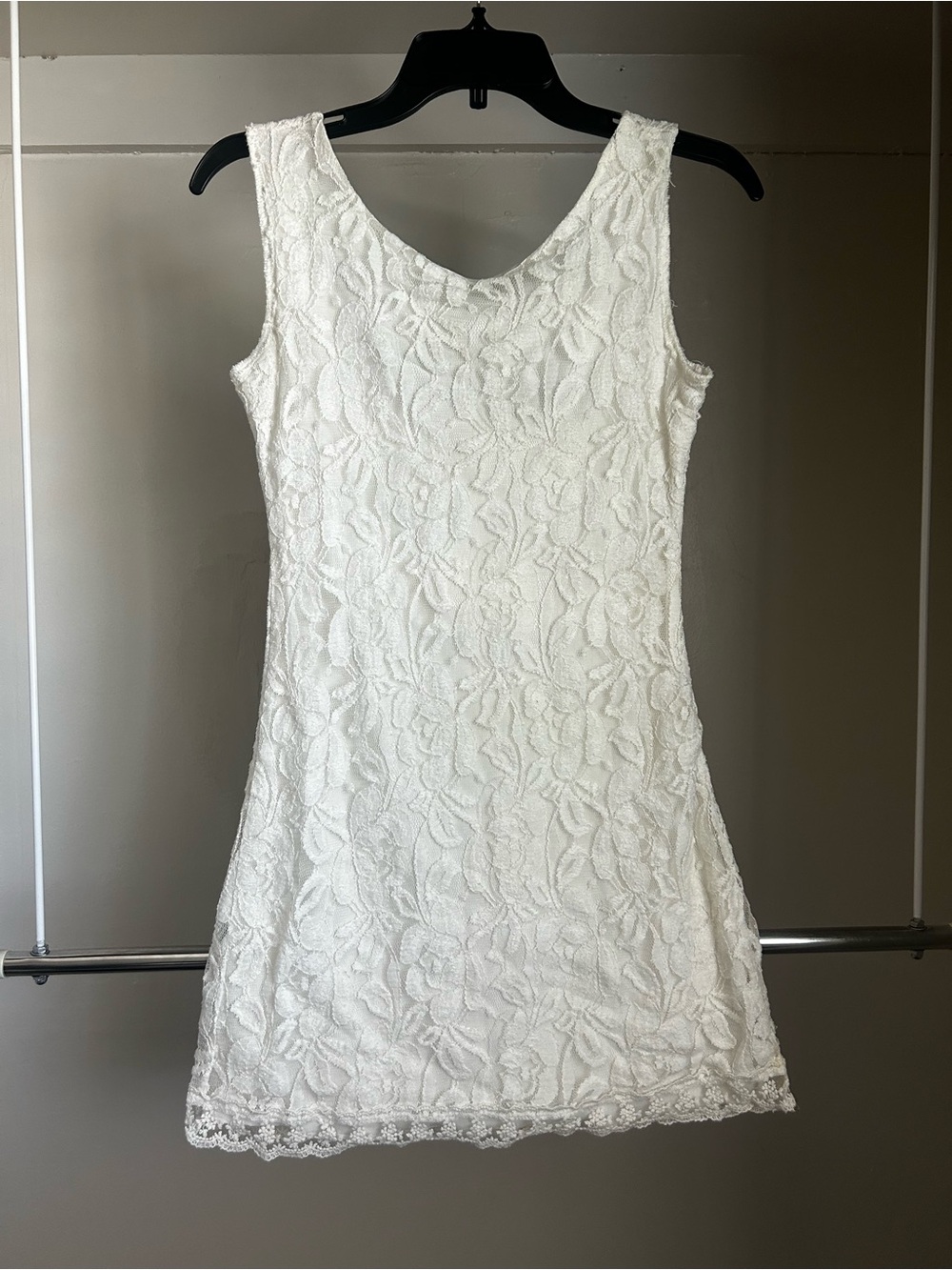 White Lace Sleeveless Mini Dress Fit & Flare Floral Lace Cottagecore Boho